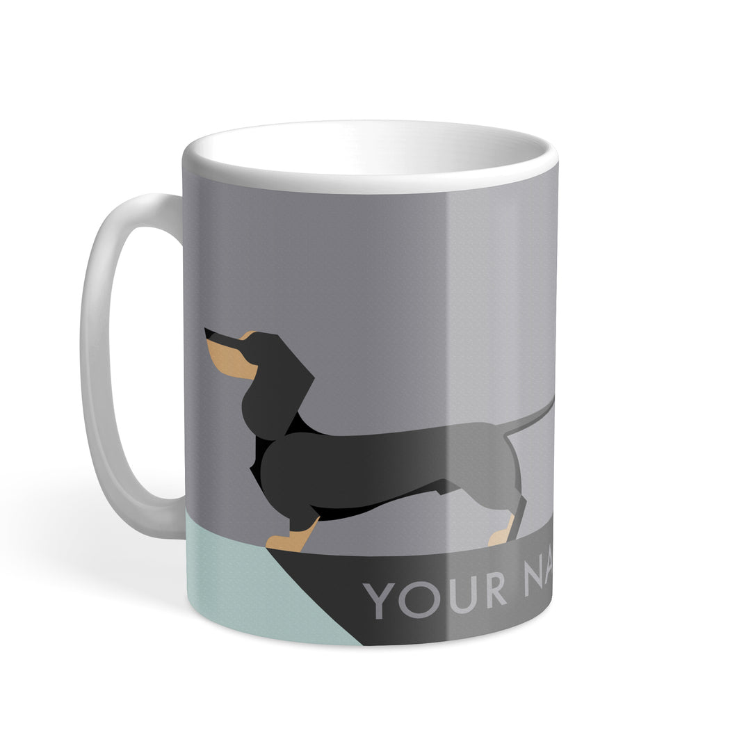 Black Dachshund Designer Personalised Hound & Herringbone Mug